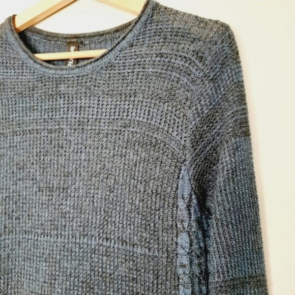 ONYX Cable Knit Sides Crewneck Sweater Rounded Hem Soft Top Marled Blue Sz M - Picture 4 of 14